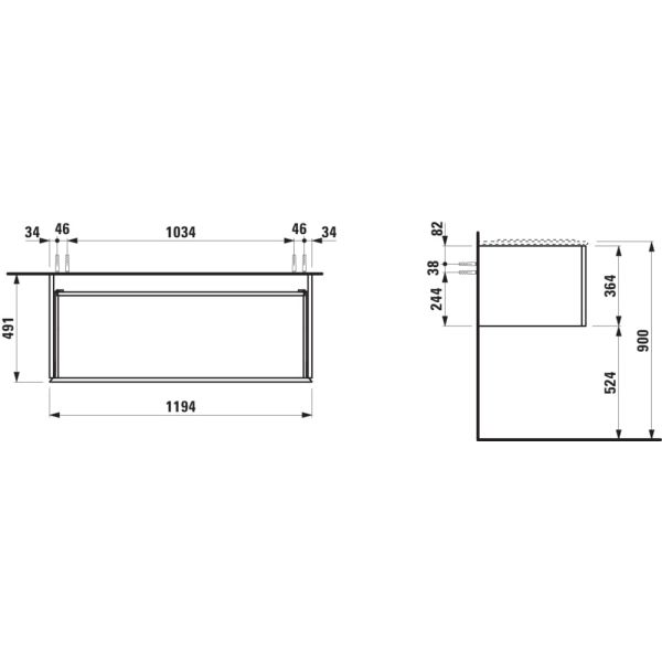 LAUFEN ILBAGNOALESSI Skrinka pod umývadlo 1200, s 1 zásuvkou, s výrezom pre sifón vľavo, pre umývadlo H817979, 1195x490x365 mm, Biela matná 260, H4304410972601