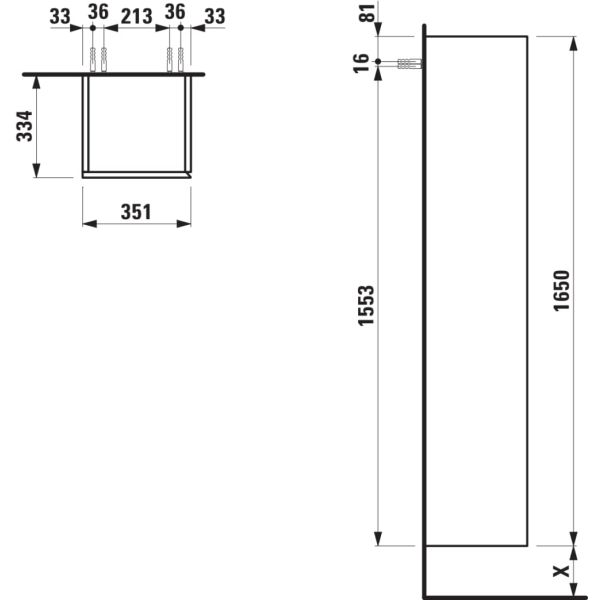 LAUFEN ILBAGNOALESSI Vysoká skrinka, pánty dvierok vľavo, 350x335x1650 mm, Noce Canaletto – drevená dyha 630, H4304610976301