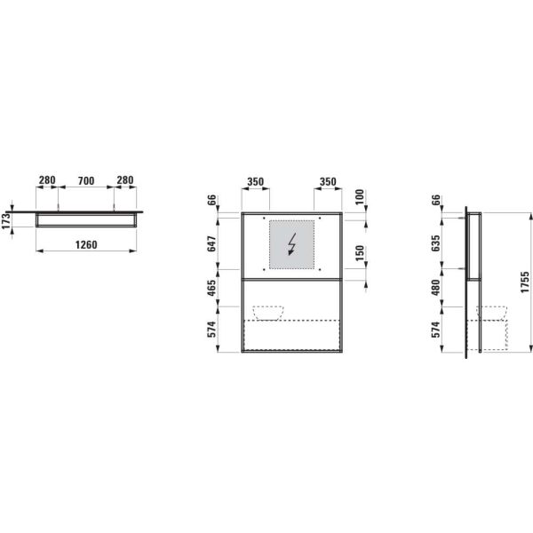 LAUFEN ILBAGNOALESSI Zrkadlo so svetelným rámom k zásuvkovému elementu 1200, pre umývadla H818977/8, H818975/6, H818974, 1260x1755 mm, Havanna 097, H4305010972711