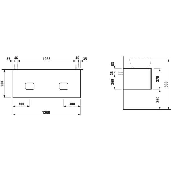 LAUFEN ILBAGNOALESSI Zásuvkový element 1200, s 1 zásuvkou, s výrezom vľavo a vpravo, top Calce Avorio, pre umývadlo H818975/6, 1200x500x370 mm, Bledý dub 250, H4313140972501
