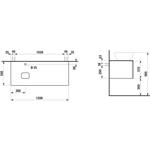 LAUFEN ILBAGNOALESSI Zásuvkový element 1200, s 1 zásuvkou, s výrezom vľavo, top Calce Avorio vr. otvoru pre batériu, pre umývadlo H818975/6, 1200x500x370 mm, Biela matná 260, H4313160972601