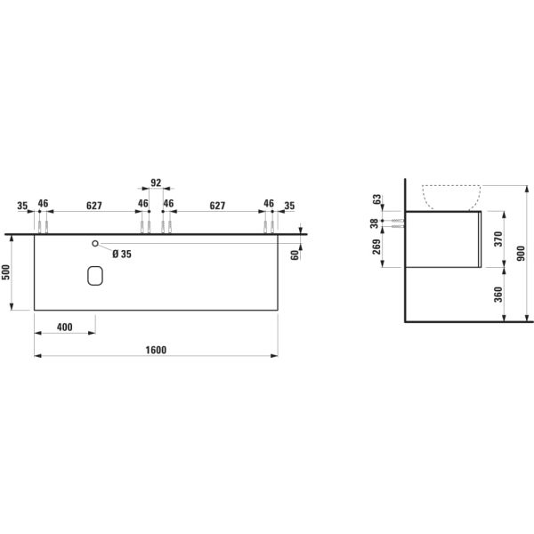 LAUFEN ILBAGNOALESSI Zásuvkový element 1600, s 2 zásuvkami, s výrezom vľavo, top Calce Avorio vr. otvoru pre batériu, pre umývadlo H818974, 1600x500x370 mm, Noce Canaletto – drevená dyha 630, H4313440976301