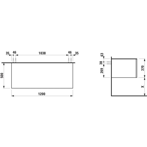 LAUFEN ILBAGNOALESSI Zásuvkový element 1200, s 1 zásuvkou, bez výrezu, top Marrone Naturale, 1200x500x370 mm, Noce Canaletto – drevená dyha 630, H4323000976301