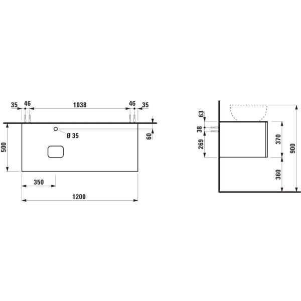 LAUFEN ILBAGNOALESSI Zásuvkový element 1200, s 1 zásuvkou, s výrezom vľavo, top Marrone Naturale vr. otvoru pre batériu, pre umývadlo H818977/8, 1200x500x370 mm, Špeciálne farby 990, H4323100979901