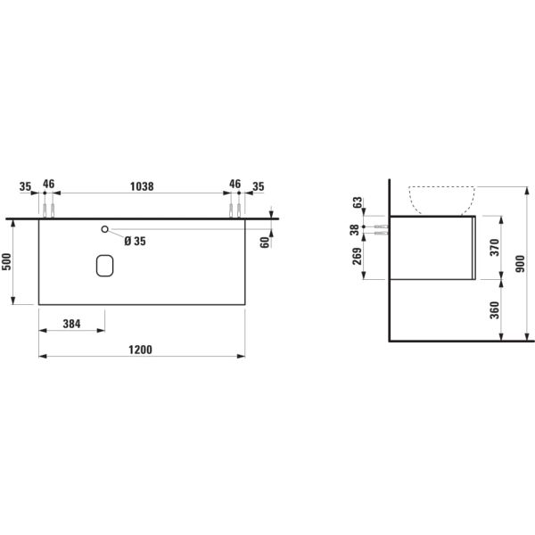 LAUFEN ILBAGNOALESSI Zásuvkový element 1200, s 1 zásuvkou, s výrezom vľavo, top Marrone Naturale vr. otvoru pre batériu, pre umývadlo H818974, 1200x500x370 mm, Biela matná 260, H4323240972601