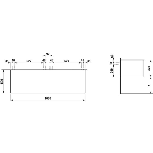 LAUFEN ILBAGNOALESSI Zásuvkový element 1600, s 2 zásuvkami, bez výrezu, top Marrone Naturale, 1600x500x370 mm, Noce Canaletto – drevená dyha 630, H4323300976301