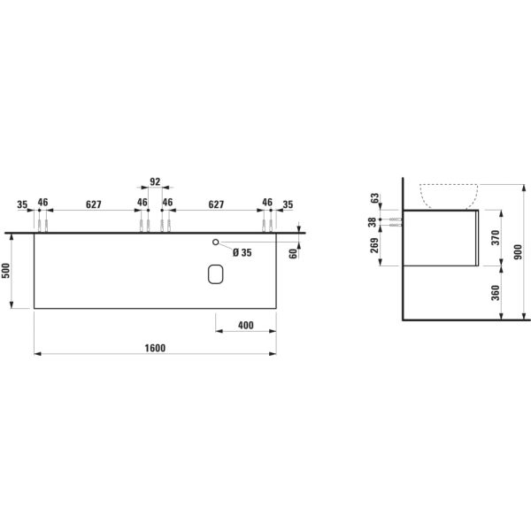 LAUFEN ILBAGNOALESSI Zásuvkový element 1600, s 2 zásuvkami, s výrezom vpravo, top Marrone Naturale vr. otvoru pre batériu, pre umývadlo H818974, 1600x500x370 mm, Špeciálne farby 990, H4323450979901