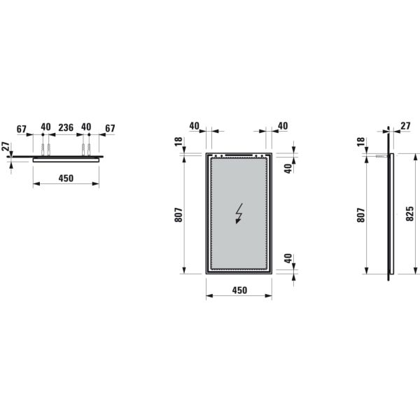 LAUFEN FRAME 25 Zrkadlo s hliníkovým rámom, bez osvetlenia, 450x825 mm, Zrkadlo 144, H4474009001441