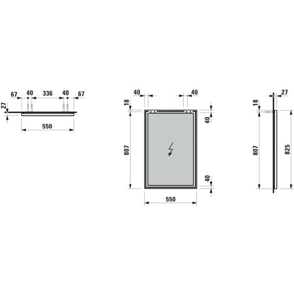 LAUFEN FRAME 25 Zrkadlo s hliníkovým rámom, bez osvetlenia, 550x825 mm, Zrkadlo 144, H4474019001441