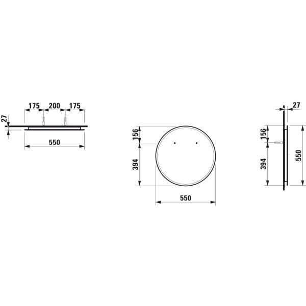 LAUFEN FRAME 25 Zrkadlo kruhové Ø550 mm, s fazetou, bez rámu, bez senzorového vypínača, bez osvetlenia, Zrkadlo 144, H4474309001441