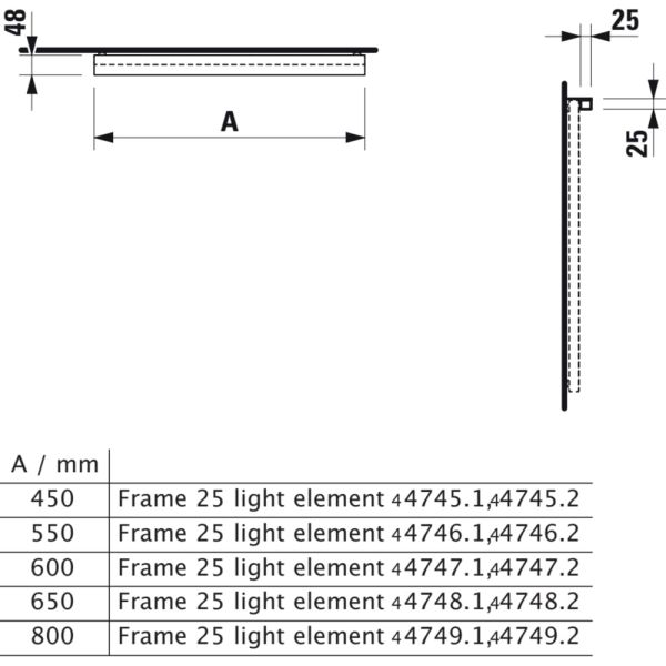 LAUFEN FRAME 25 Horizontálne prídavné osvetlenie, Chróm matná 007, H4474719000071