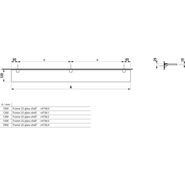 LAUFEN FRAME 25 Sklenená polička s 3 upevnením na stenu 1200 x120 mm, Biela 000, H4475879000001
