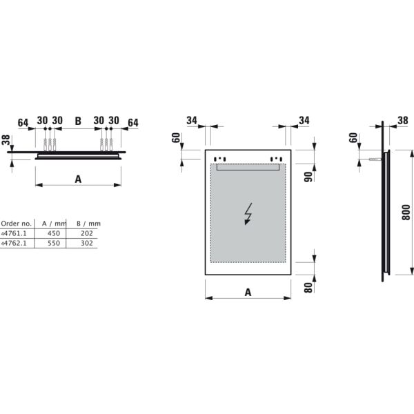 LAUFEN LEELO Zrkadlo, 550 mm v hliníkovom ráme, s vodorovným LED osvetlením, pre externý vypínač, 4000 K, IP44, 550x800 mm, Zrkadlo 144, H4476219501441