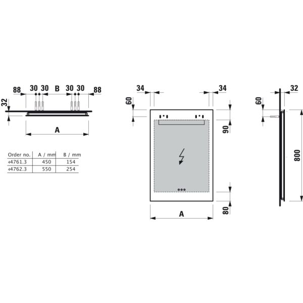 LAUFEN LEELO Zrkadlo, 550 mm v hliníkovom ráme, s vodorovným LED osvetlením a priestorovým osvetlením, 3 dotykové senzory (Zap-Vyp/Stmievanie/Zmena farebnej teploty 2700 - 6000 K), IP44, 550x800 mm, Zrkadlo 144, H4476239501441