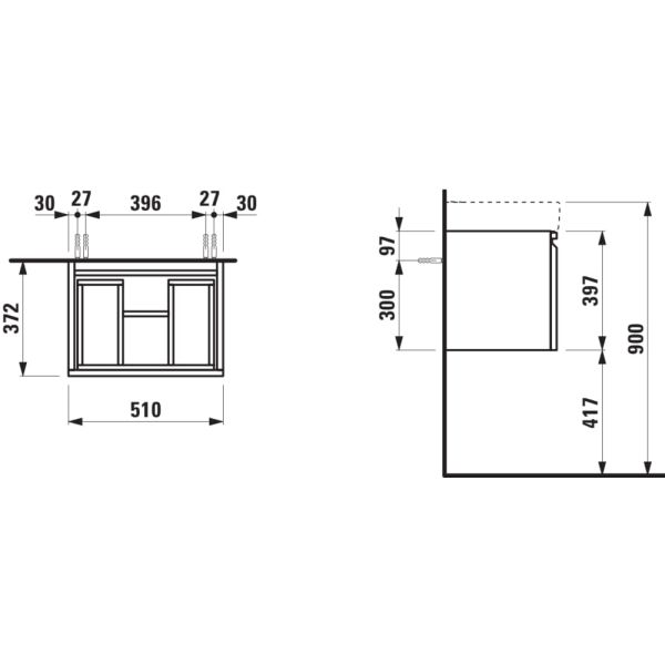LAUFEN LAUFEN PRO S Skrinka pre umývadlo 818958, 510x370x390 mm, Biela lesklá 479, H4830210954791