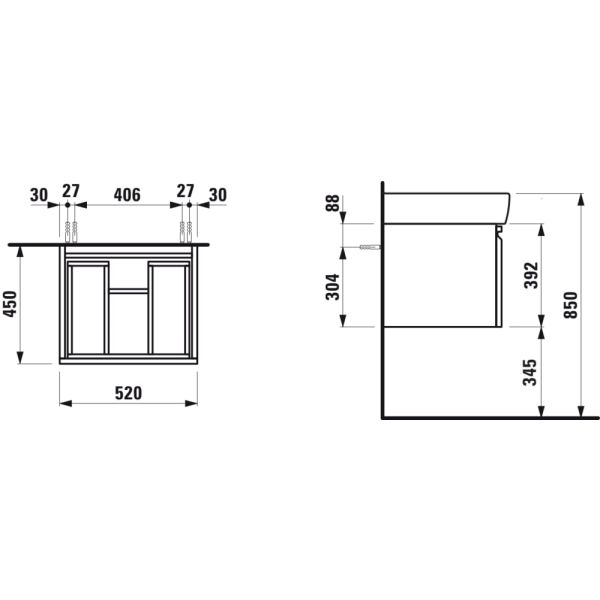 LAUFEN LAUFEN PRO Skrinka pod umývadlo, s 1 zásuvkou, pre umývadlo 818952, s vnútornou zásuvkou, 520x450x390 mm, Biela 475, H4830340954751