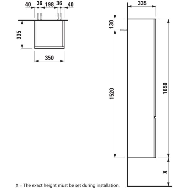 LAUFEN LAUFEN PRO S Vysoká skrinka so 4 poličkami, závesy dverí vľavo, 350x335x1650 mm, Grafit matný 480, H4831210954801