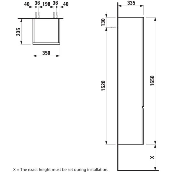 LAUFEN LAUFEN PRO S Vysoká skrinka so 4 poličkami, závesy dverí vpravo, 350x335x1650 mm, Biela lesklá 479, H4831220954791