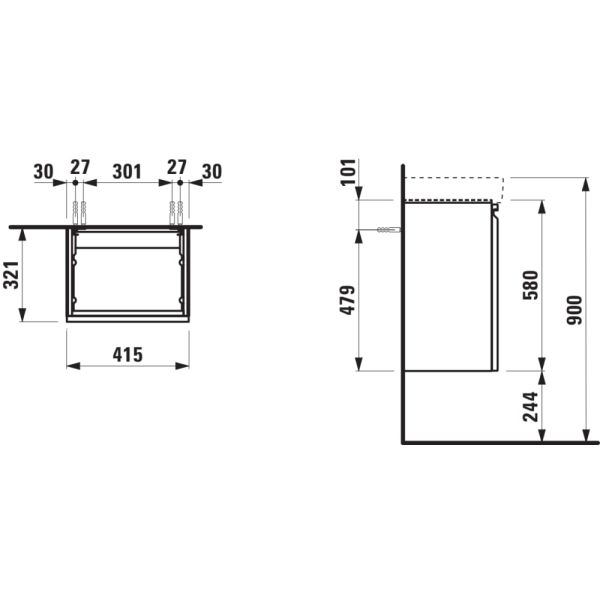 LAUFEN LAUFEN PRO S Skrinka pod umývadlo 815961, 415x320x580 mm, Grafit matný 480, H4833020964801