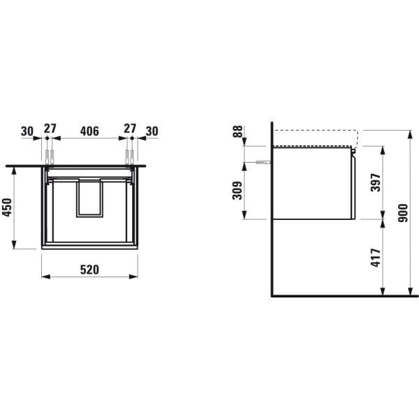 LAUFEN LAUFEN PRO S Skrinka pod umývadlo 810962 so zásuvkou a vnútornou zásuvkou, 520x450x390 mm, Biela 463, H4833520964631