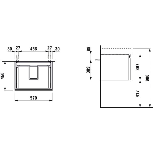 LAUFEN LAUFEN PRO S Skrinka pod umývadlo 810963 so zásuvkou, 570x450x390 mm, Grafit matný 480, H4833710964801