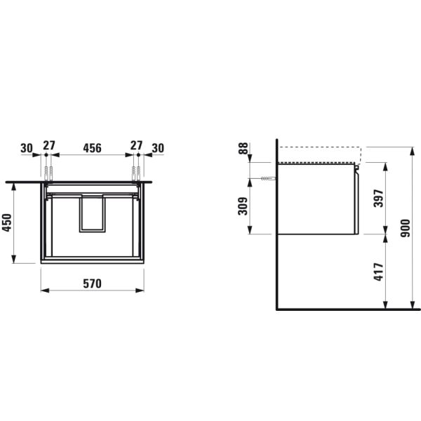 LAUFEN LAUFEN PRO S Skrinka pod umývadlo 810963 so zásuvkou a vnútornou zásuvkou, 570x450x390 mm, Biela 475, H4833720964751