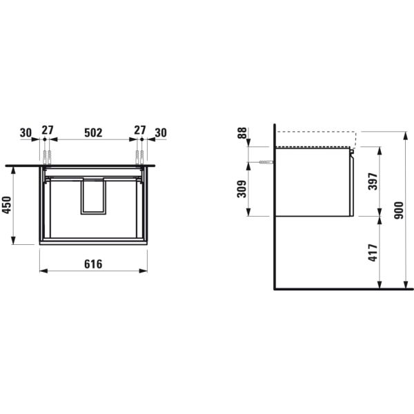 LAUFEN LAUFEN PRO S Skrinka pod umývadlo 810964 so zásuvkou a vnútornou zásuvkou, 615x450x390 mm, Biela 475, H4834220964751