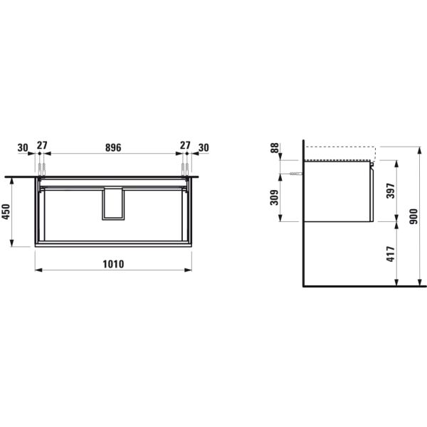 LAUFEN LAUFEN PRO S Skrinka pod umývadlo 813966 so zásuvkou a vnútornou zásuvkou, 1010x450x390 mm, Biela lesklá 479, H4835520964791