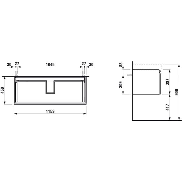 LAUFEN LAUFEN PRO S Skrinka pod umývadlo, pre 814965 so zásuvkou a vnútornou zásuvkou, 1160x450x395 mm, Biela 463, H4835620964631