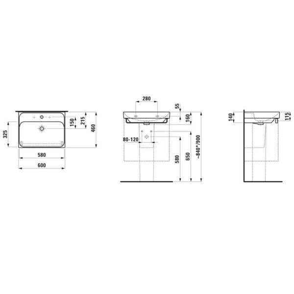 LAUFEN MEDA Umývadlo s jedným otvorom pre batériu, bez prepadu, 600x460 mm, farba Grafit mat, H8101137581111