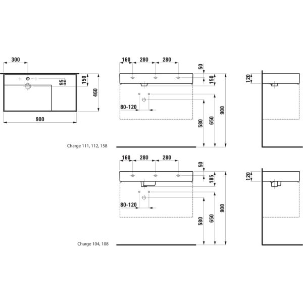LAUFEN Kartell LAUFEN Umývadlo do nábytku, vrátane odpadového ventilu s jedným otvorom pre batériu, bez prepadu, SaphirKeramik, 900x460 mm, farba Šedá mat, H8103387591111