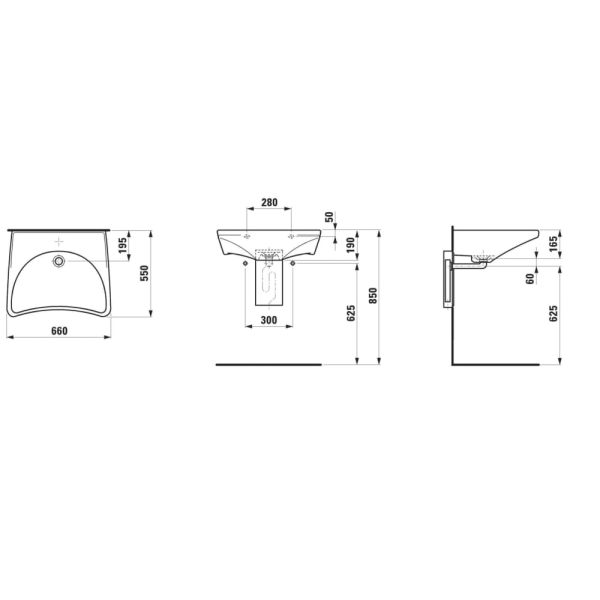 LAUFEN REHAB Zdravotné umývadlo, bez prepadu, bez otvoru pre batériu, pre telesne postihnutých, doporučujeme podomietkový sifón Geberit 151.120.xx.1 660x550 mm, farba Biela, H8106030000001