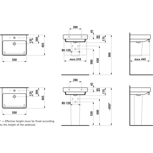 LAUFEN LAUFEN PRO S Umývadlo s jedným otvorom pre batériu uprostred s prepadom, 550x465 mm, farba Biela LCC Active, H810962A001041