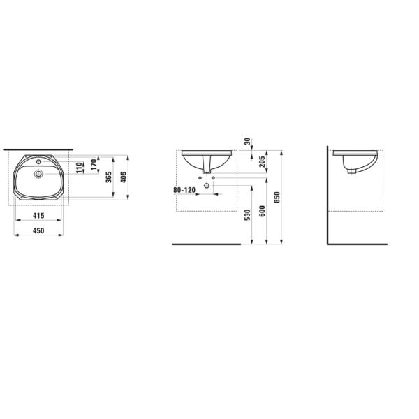 LAUFEN BIJOU Vstavané umývadlo, montážne príslušenstvo 8.9904.0 objednať zvlášť 415x365 mm, farba Biela, H8112200000001