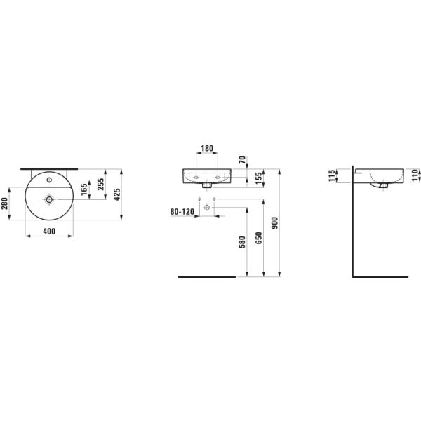 LAUFEN VAL Umývadlo s jedným otvorom pre batériu, bez prepadu, SaphirKeramik, 400x425 mm, farba Biela, H8112810001111
