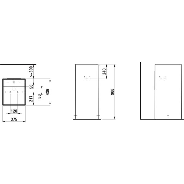 LAUFEN Kartell LAUFEN Voľne stojace umývadlo so skrytým odpadom s jedným otvorm pre batériu uprostred a jedným otvorom vpravo, bez prepadu, 375x435 mm, farba Čierna matná, H8113317168151