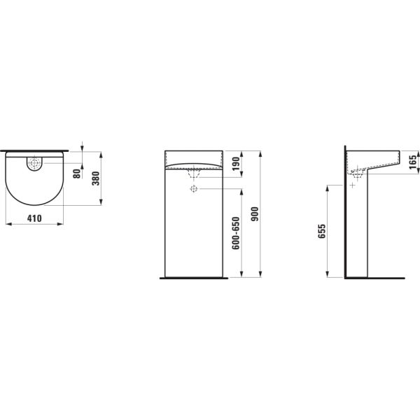 LAUFEN SONAR Voľne stojace umývadlo, bez armatúrnej dosky bez otvoru pre batériu, bez prepadu, SaphirKeramik, 410x380 mm, farba Biela, H8113410001121