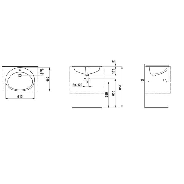 LAUFEN INDOVA Zápustné umývadlo, montážne príslušenstvo 8.9906.0 objednať zvlášť 610x480 mm, farba Biela, H8113920000001