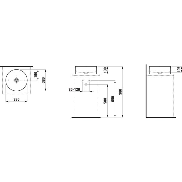 LAUFEN LIVING BY LAUFEN Umývadlová misa bez otvoru pre batériu, bez prepadu, SaphirKeramik, 380x380 mm, farba Biela LCC, H8114354001121