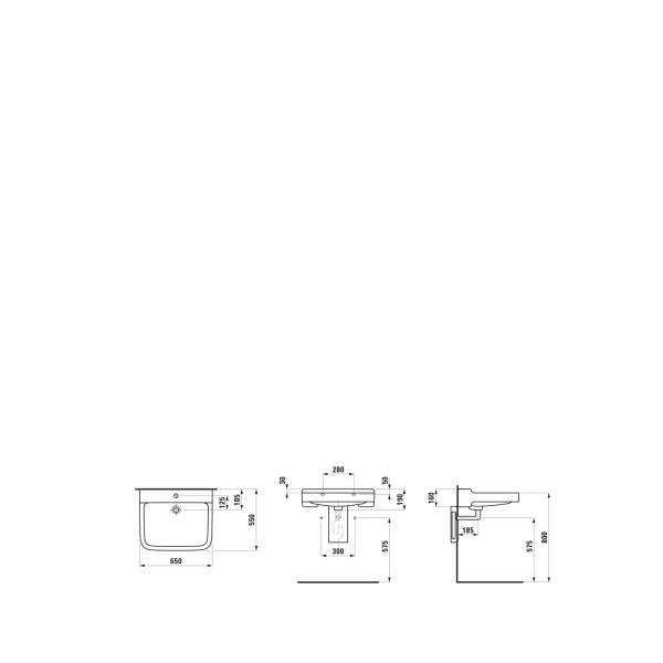 LAUFEN PRO LIBERTY Umývadlo bez otvrou pre batériu s prepadom, 650x550 mm, farba Biela LCC Active, H811953A001091
