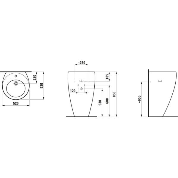 LAUFEN ILBAGNOALESSI Umývadlo s jedným otvorom pre batériu uprostred s prepadom, 520x530 mm, farba Café mat, H8119711881041