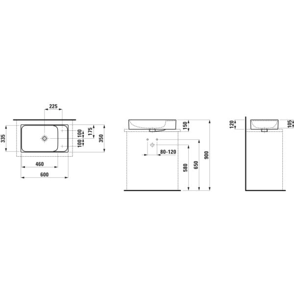 LAUFEN MEDA Umývadlová misa, s armatúrnou doskou vľavo s armatúrovou doskou vľavo, s jedným otvorom pre batériu vľavo s prepadom, 600x350 mm, farba Biela, H8121130001051