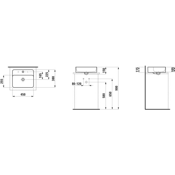 LAUFEN VAL Umývadlová misa, s armatúrnou doskou bez otvoru pre batériu, bez prepadu, SaphirKeramik, 450x380 mm, farba Biela matná, H8122807571121