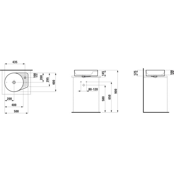 LAUFEN VAL Umývadlová misa, s odkladacou plochou bez otvrou pre batériu s prepadom, SaphirKeramik, 500x400 mm, farba Biela, H8122810001091