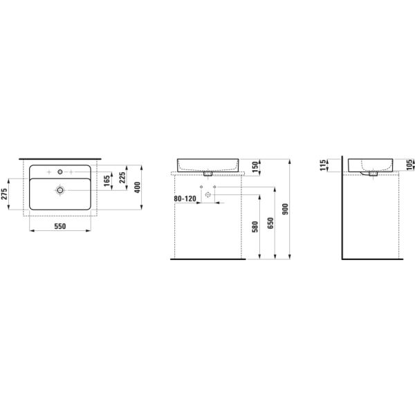 LAUFEN VAL Umývadlová misa, s armatúrnou doskou bez otvrou pre batériu s prepadom, SaphirKeramik, 550x400 mm, farba Biela, H8122840001091