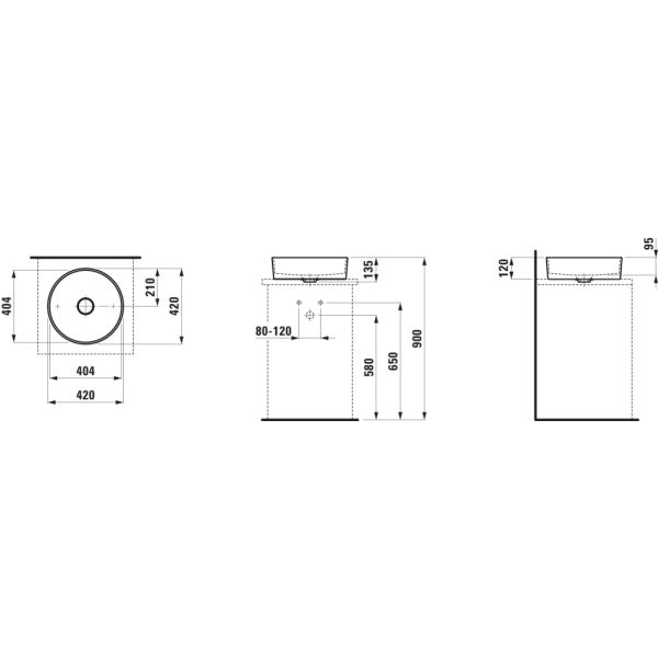 LAUFEN Kartell LAUFEN Umývadlová misa bez otvoru pre batériu, bez prepadu, SaphirKeramik, 420x420 mm, farba Biela LCC Active, H812331A001121