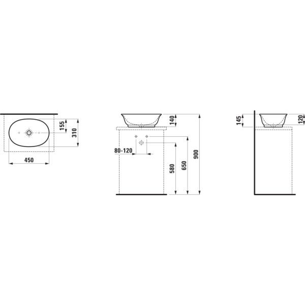 LAUFEN THE NEW CLASSIC Umývadlová misa, oválna bez otvoru pre batériu, bez prepadu, 450x310 mm, farba Biela matná, H8128507571121