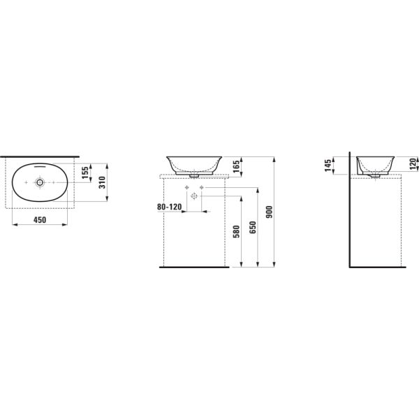 LAUFEN THE NEW CLASSIC Umývadlová misa s prepadom, oválna bez otvrou pre batériu s prepadom, 450x310 mm, farba Biela matná, H8128517571091