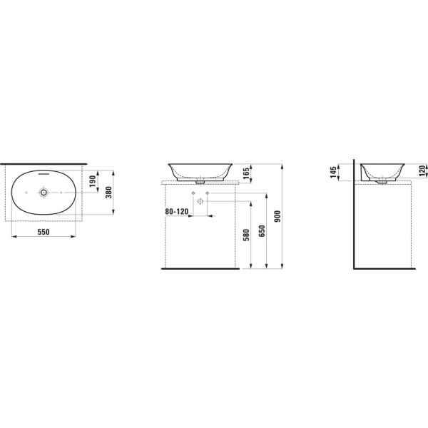 LAUFEN THE NEW CLASSIC Umývadlová misa s prepadom, oválna bez otvrou pre batériu s prepadom, SaphirKeramik, 550x380 mm, farba Biela matná, H8128537571091