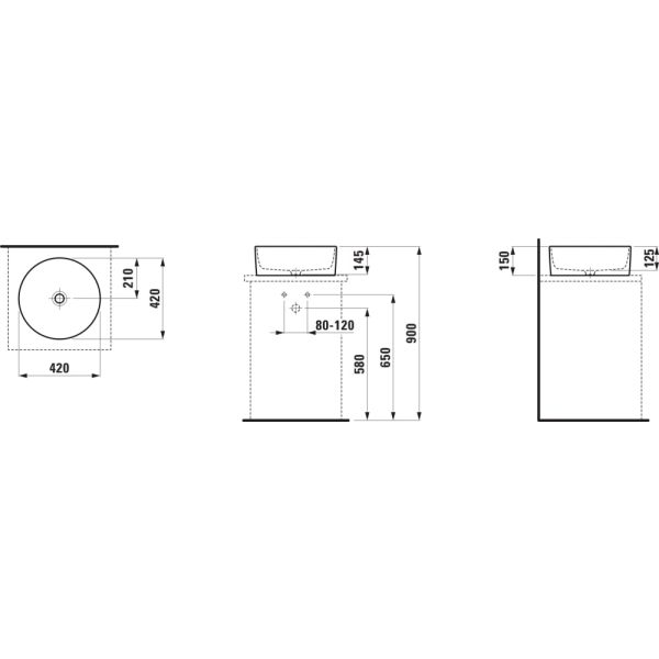 LAUFEN SAVOY Umývadlová misa bez otvoru pre batériu, bez prepadu, 420x420 mm, farba Čierna matná, H8129427161121